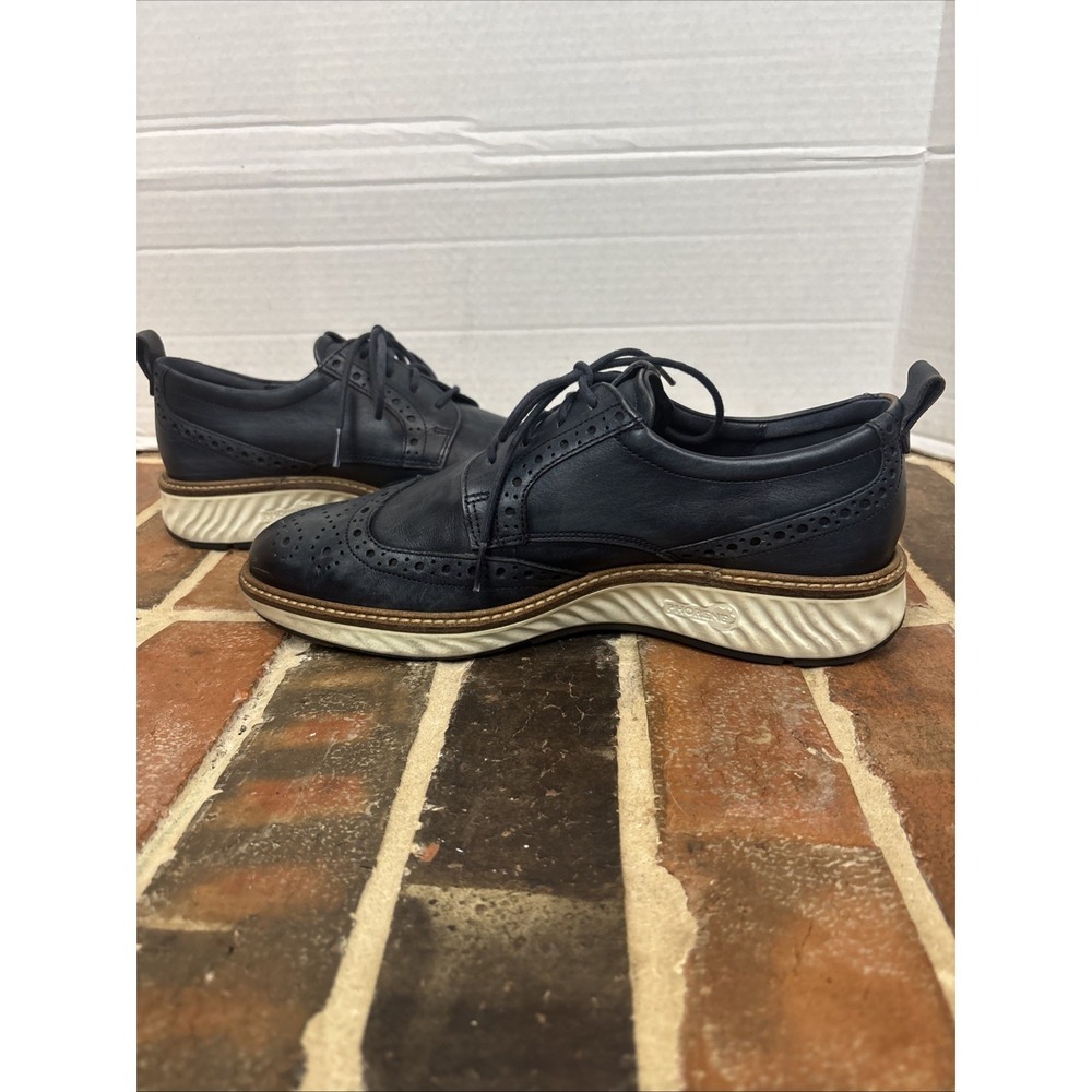 Men's Ecco 41 St1 Hybrid Wingtip Derby Shoe Navy Leather Cushioned Oxford sz 8.5